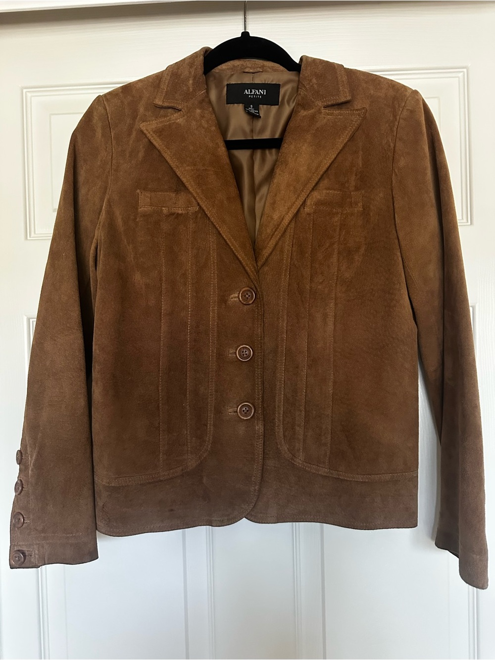 Alfani Women’s Petite Brown Suede Button Front Blazer